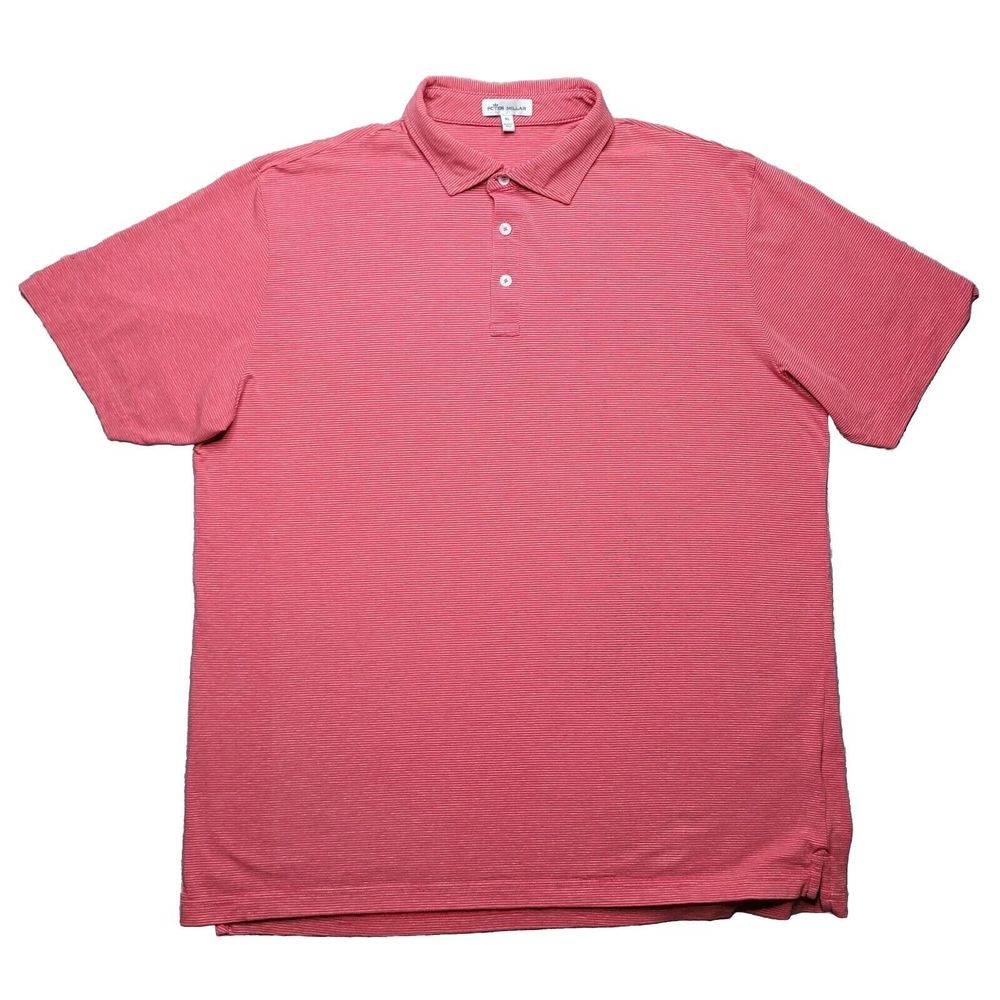 Peter Millar Mens XL Polo Pima Cotton Blend Stretchy Striped Red White Shirt